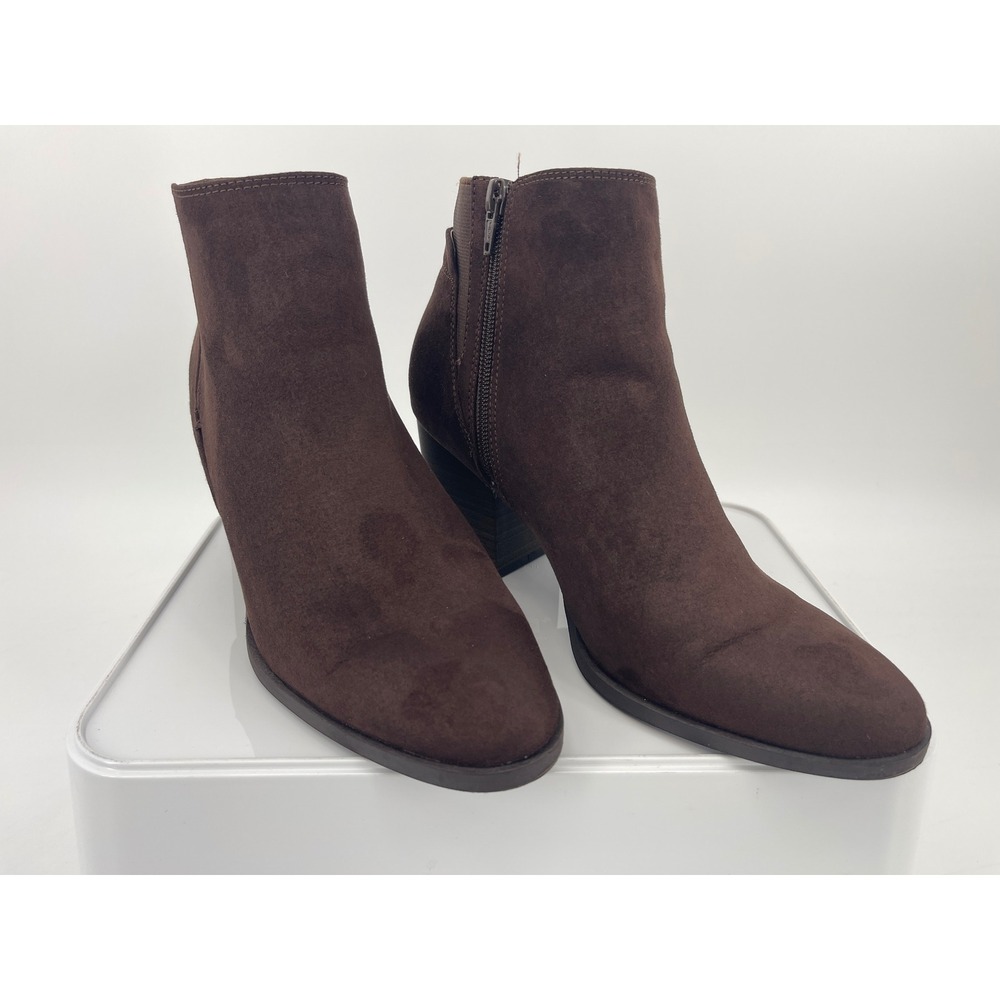 LC Lauren Conrad Adelynn Brown Faux Suede Ankle Boots Womens 9 M Block Heel Zip